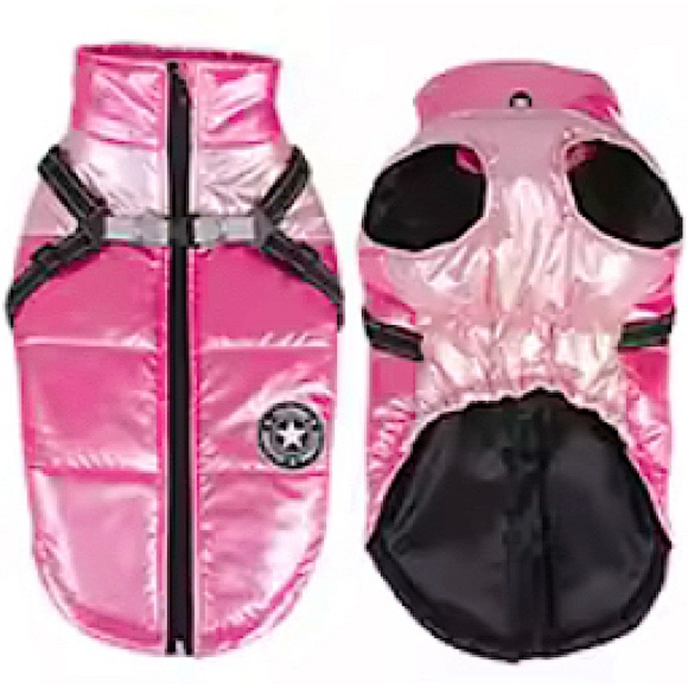 Pink Dog Puffer Jacket with Black Zipper & Built in Harness - Picture 3 of 14
